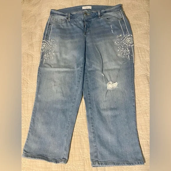 Lane Bryant Size 16 Denim Midrise Essential Stretch Girlfriend Crop Jeans Pearl - Picture 1 of 5